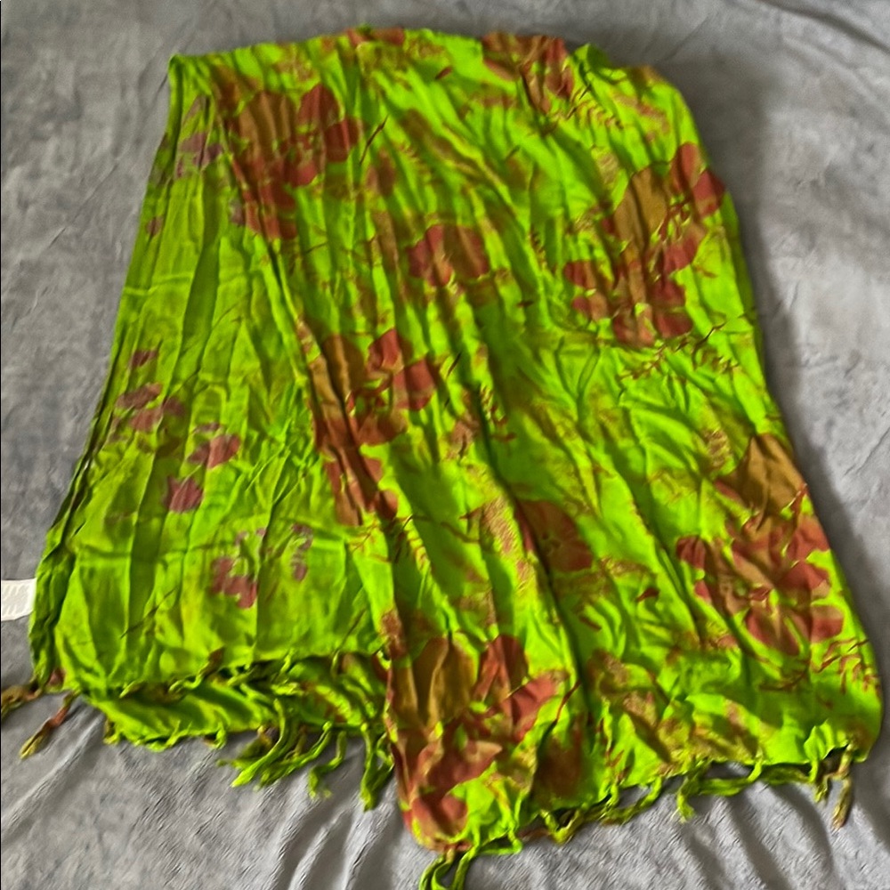 Vibrant Green and Brown Floral Scarf